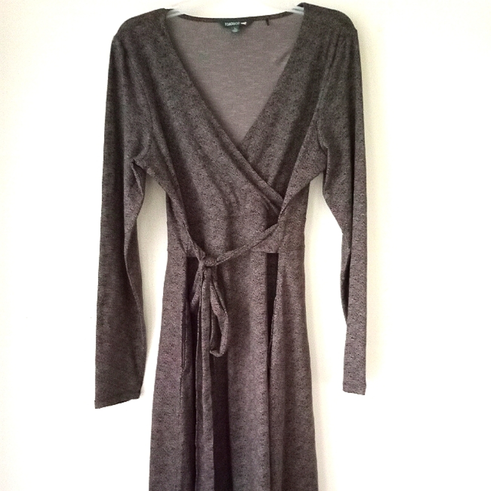 Toad & Co Cue Wrap Dress Long Sleeve Grey Organic Cotton Blend Women's Large